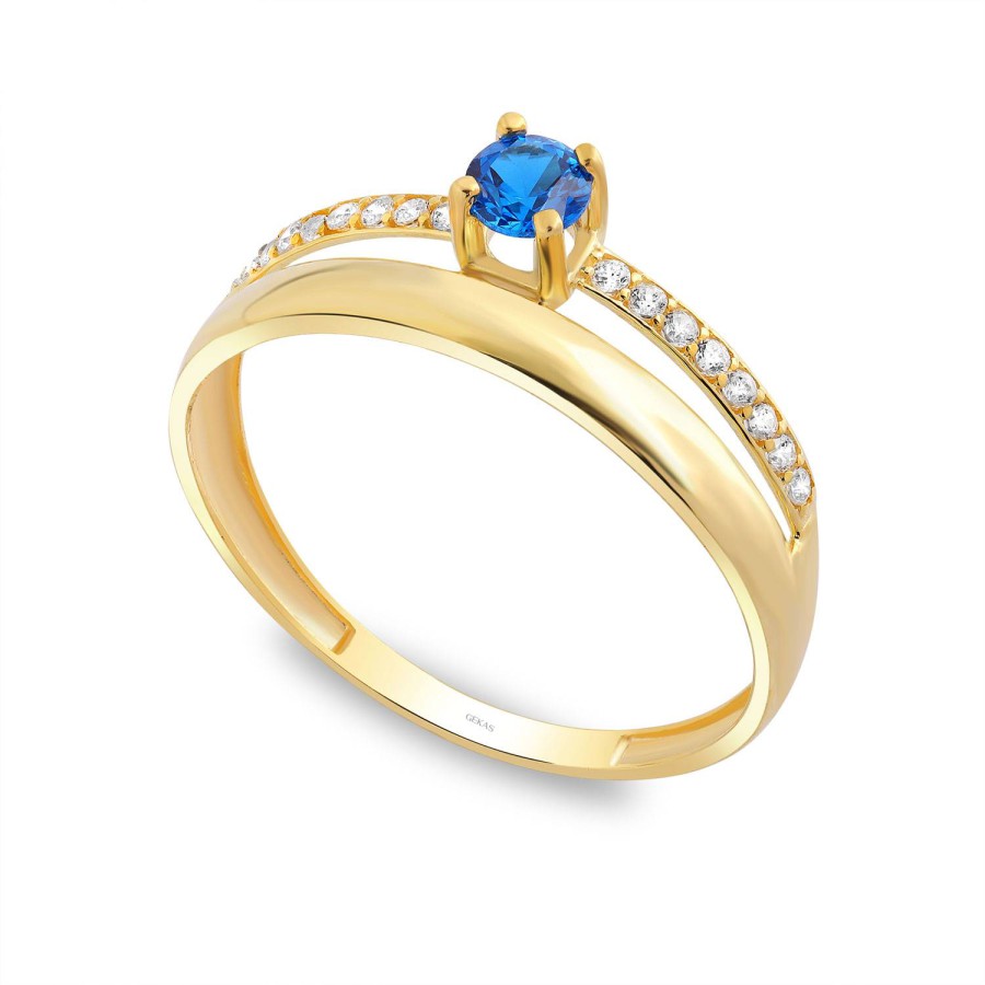 14 Ayar Sarı Altın Mavi Tektaş Yüzük