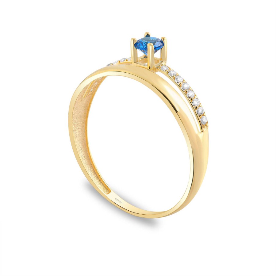 14 Ayar Sarı Altın Mavi Tektaş Yüzük