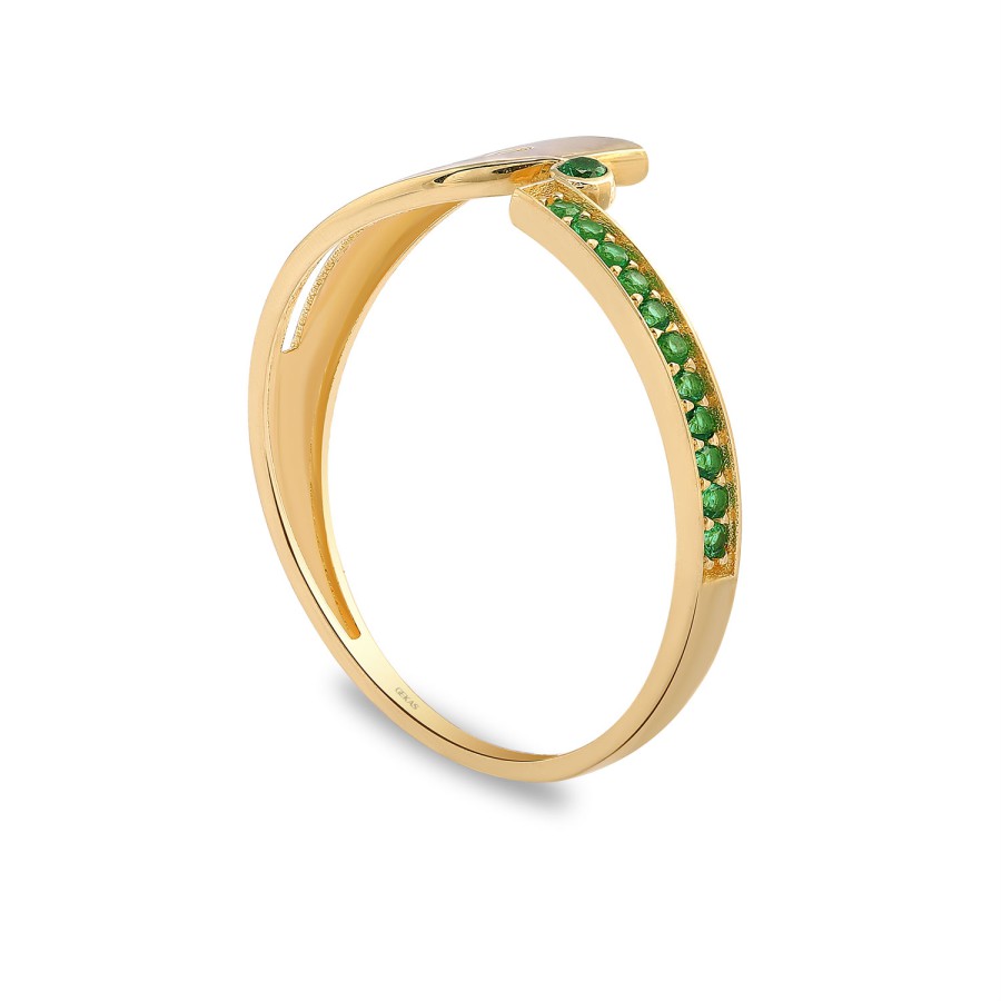 14 Ayar Sarı Altın Yeşil Taşlı Yüzük