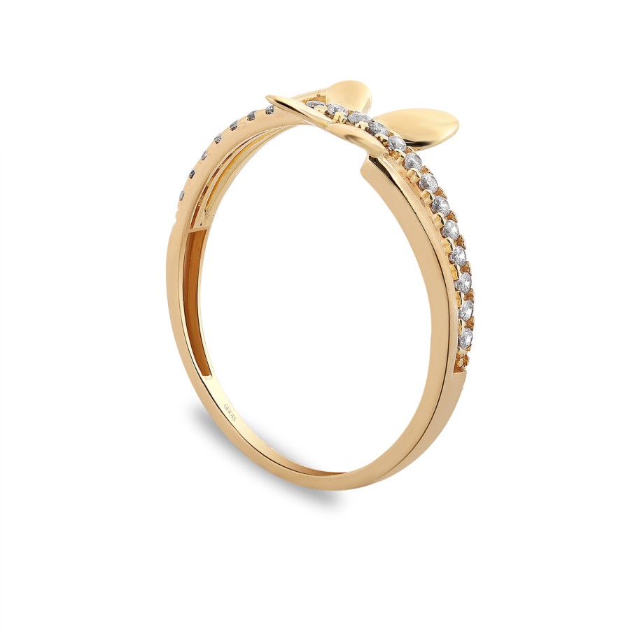 14 Ayar Sarı Altın Kelebek Figürlü Taşlı Yüzük