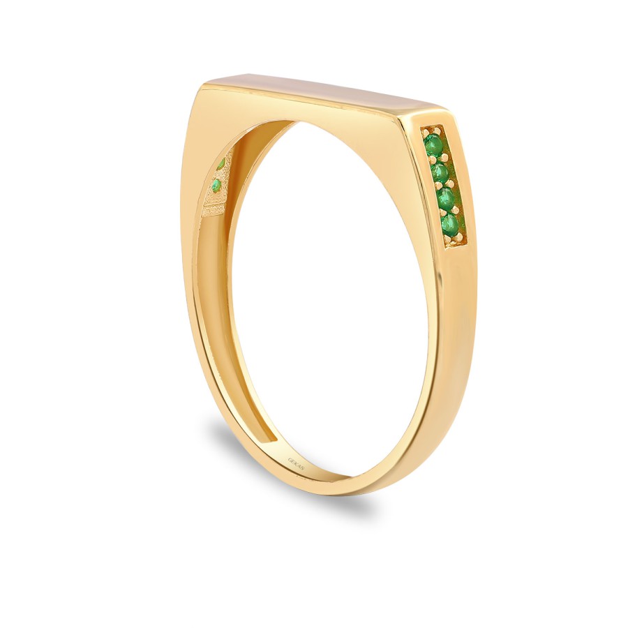 14 Ayar Sarı Altın Minimalist Yeşil Taşlı Yüzük