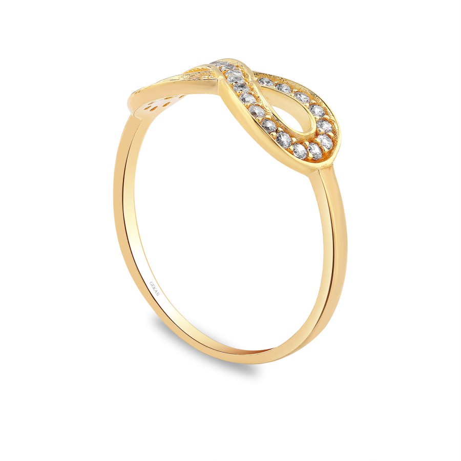 14 Ayar Sarı Altın Sonsuzluk Figürlü Taşlı Yüzük