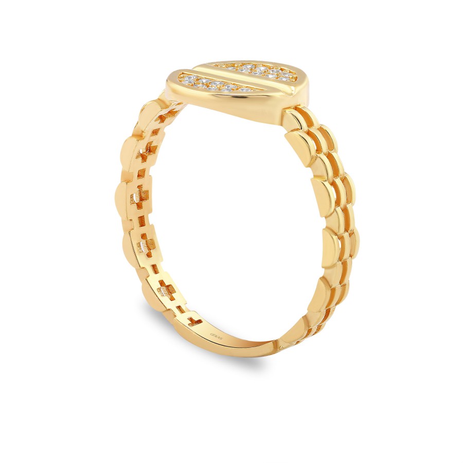 14 Ayar Sarı Altın Yuvarlak Kesim Taşlı Yüzük