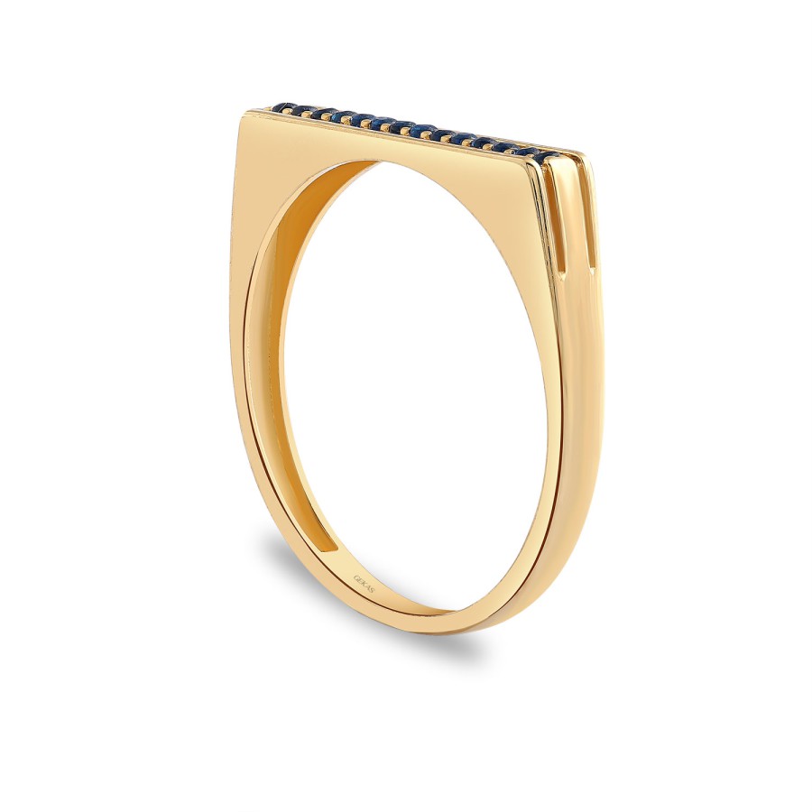 14 Ayar Sarı Altın Lacivert Taşlı Minimal Yüzük