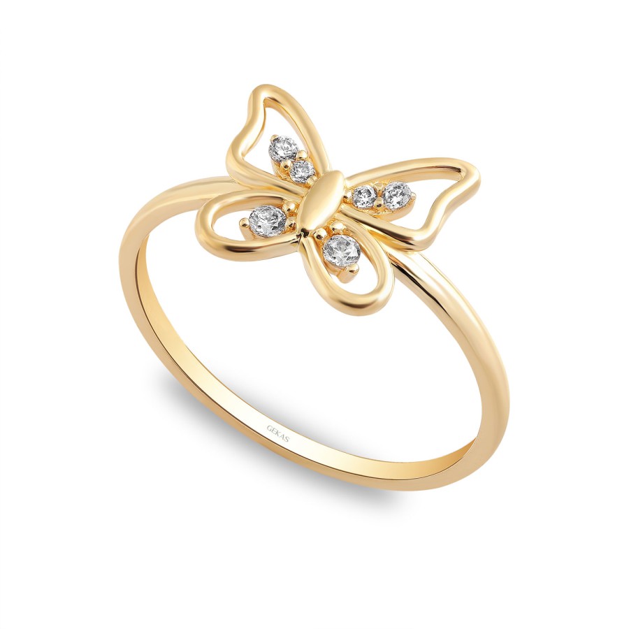 14 Ayar Sarı Altın Taşlı Kelebek Yüzük