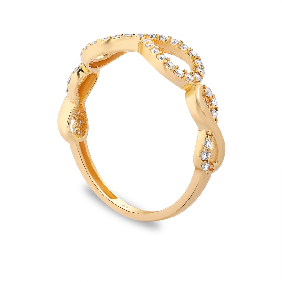 14 Ayar Sarı Altın Çift Sonsuzluk Figürlü Taşlı Yüzük