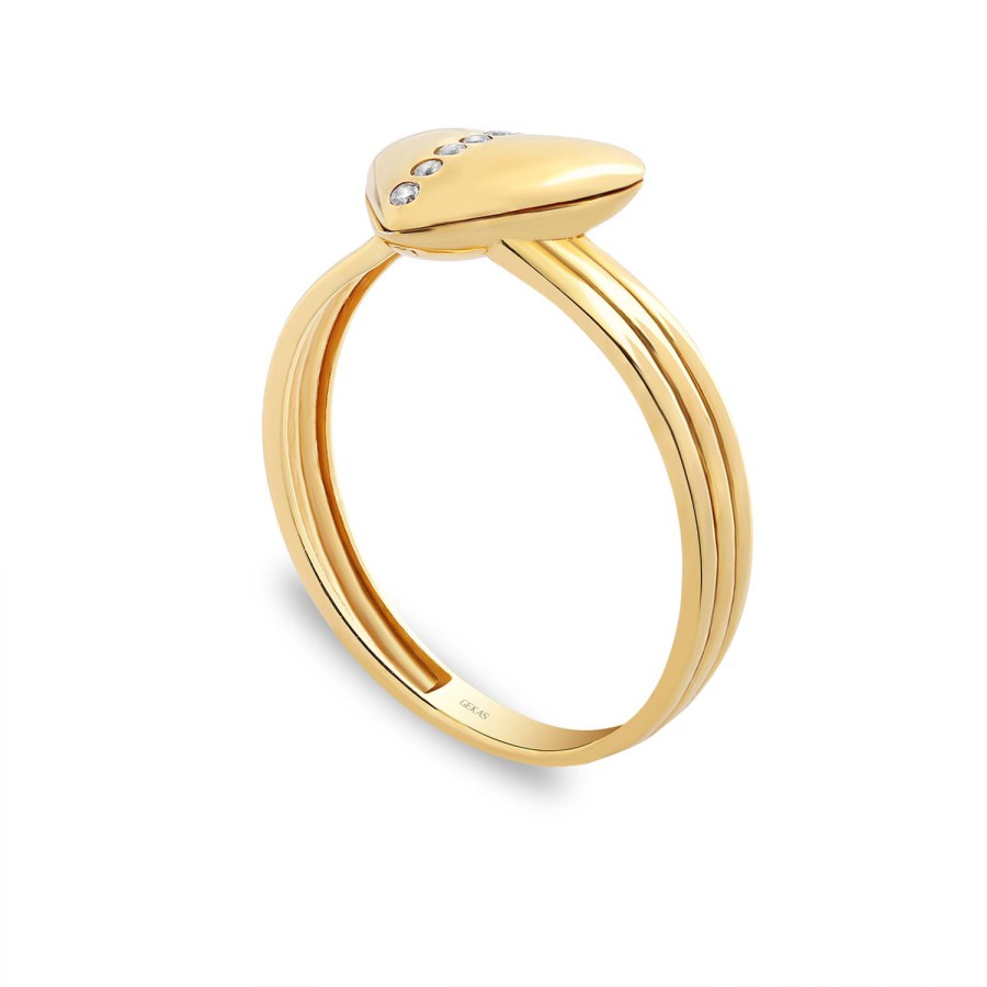 14 Ayar Sarı Altın Kalp Desenli Taşlı Yüzük