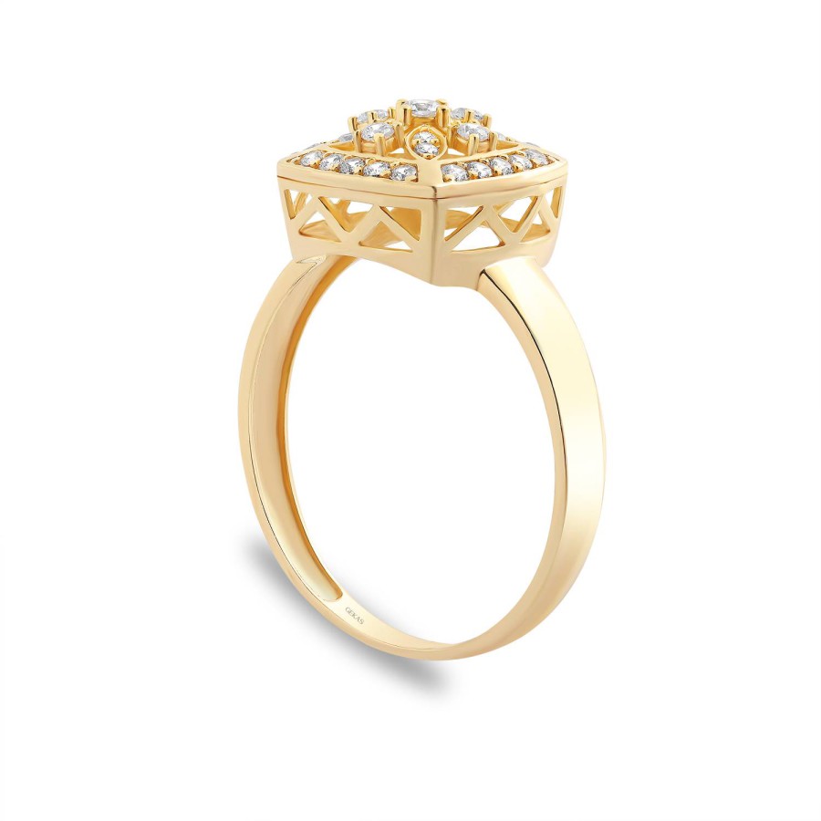 14 Ayar Sarı Altın Tasarım Taşlı Yüzük