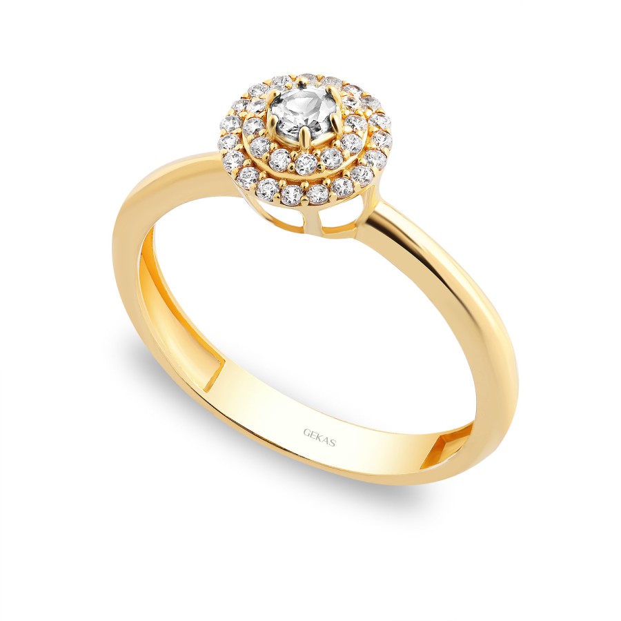 14 Ayar Sarı Altın 3 Katmanlı Taşlı Yüzük