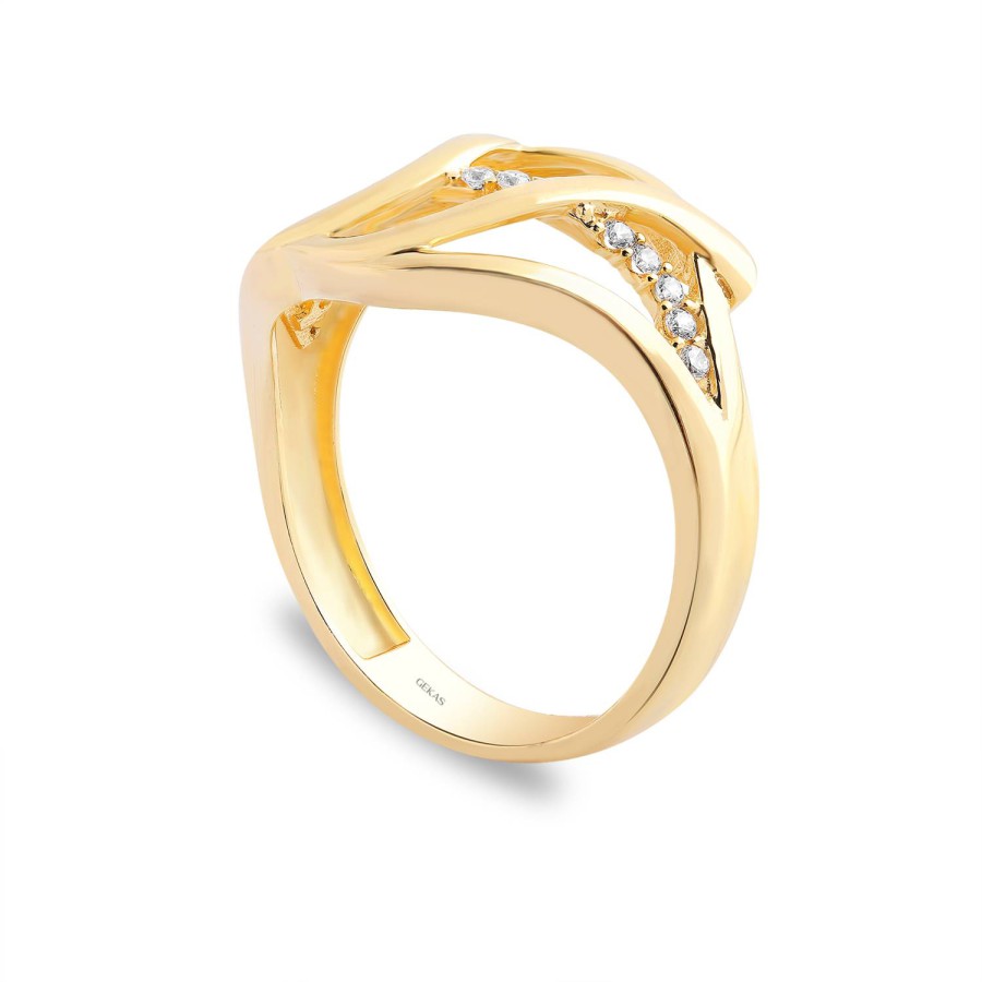 14 Ayar Sarı Altın Tasarım Taşlı Yüzük