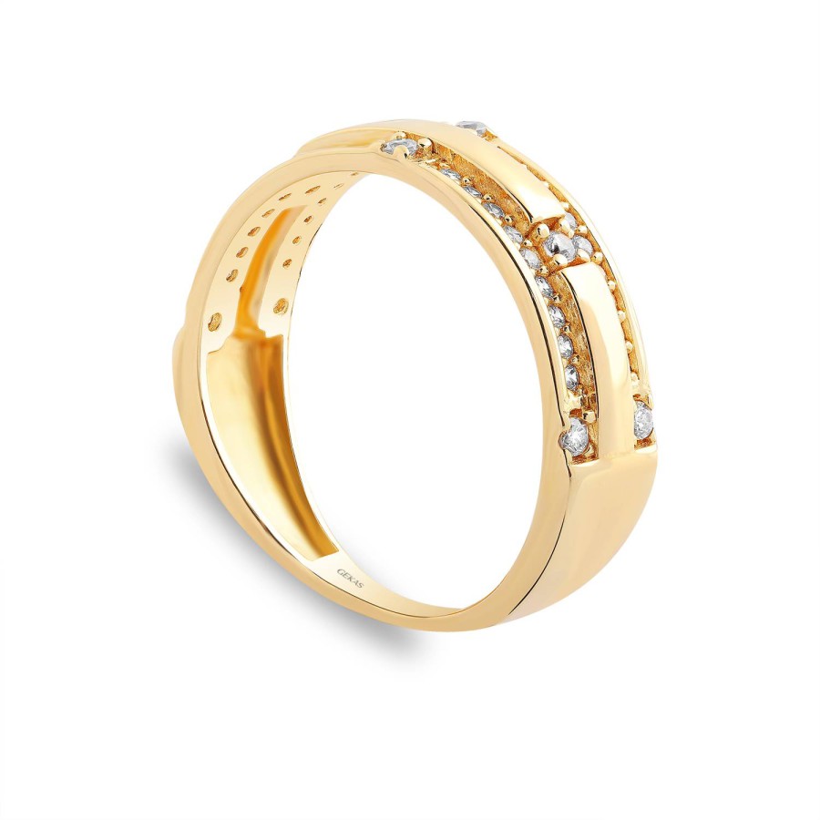 14 Ayar Sarı Altın İki Sıra Taşlı Yüzük