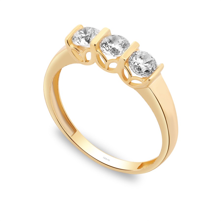 14 Ayar Sarı Altın Üçtaş Yüzük