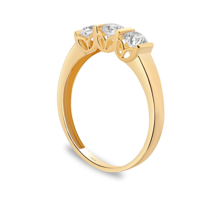 14 Ayar Sarı Altın Üçtaş Yüzük