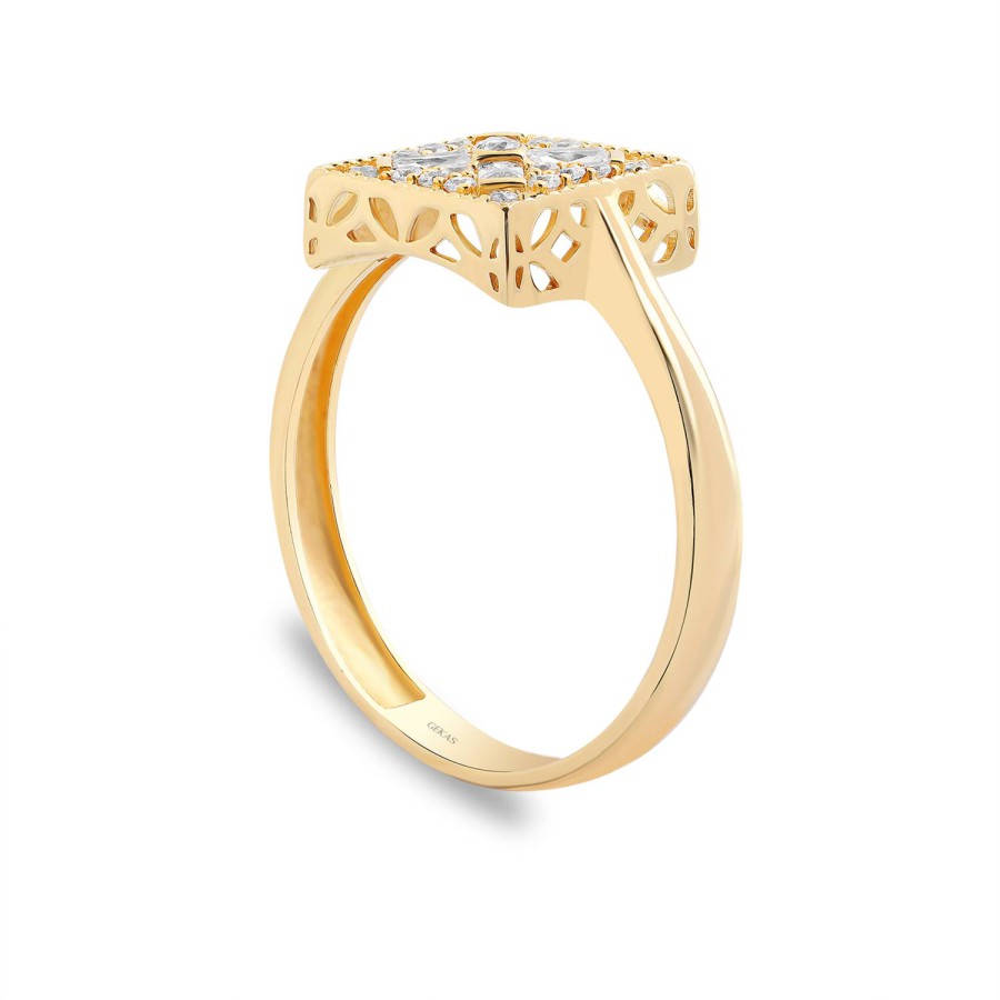 14 Ayar Sarı Altın Baget Taşlı Yüzük