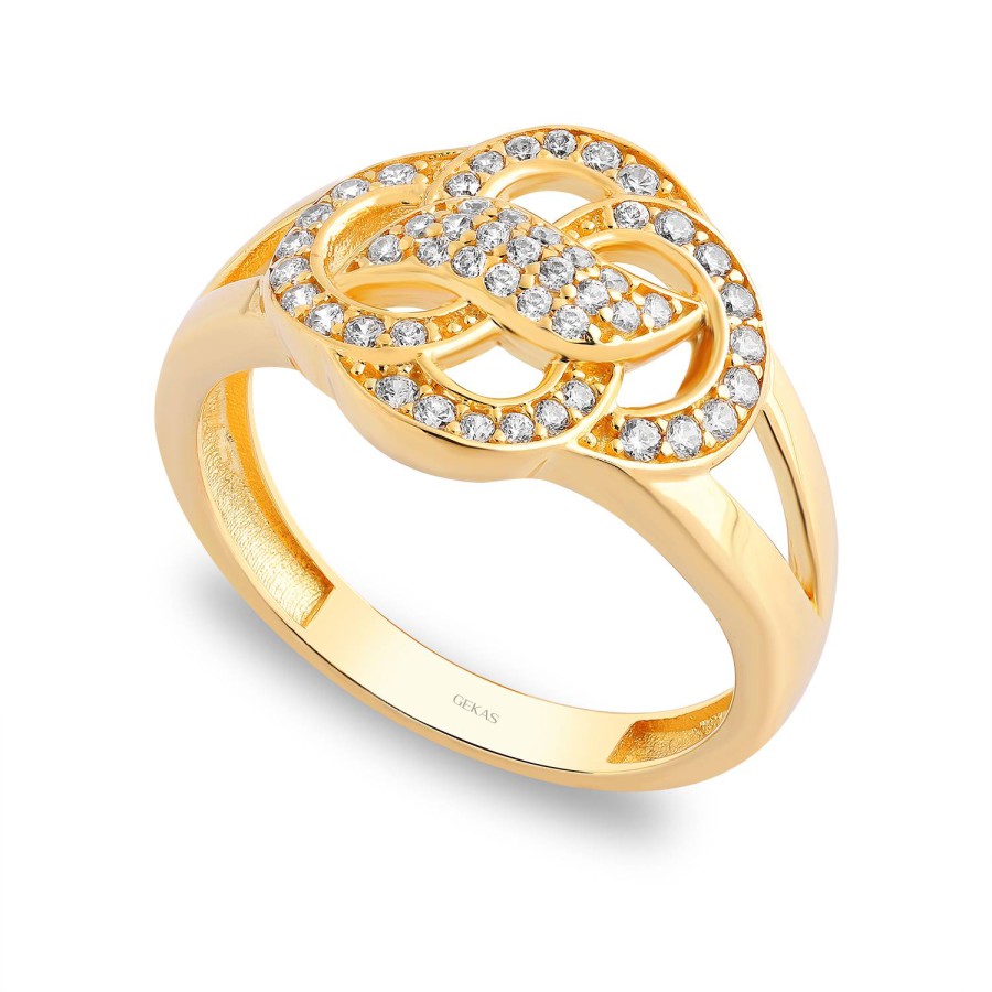 14 Ayar Sarı Altın Çiçek Figürlü Taşlı Yüzük