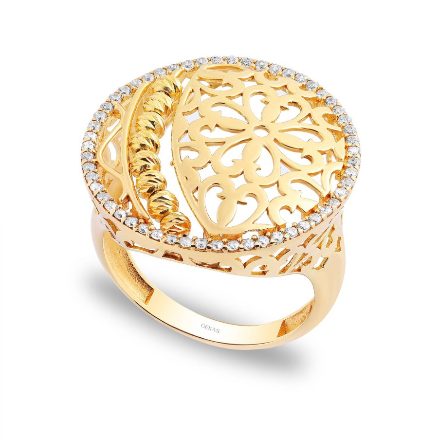 14 Ayar Sarı Altın Doricalı Özel Tasarım Taşlı Yüzük