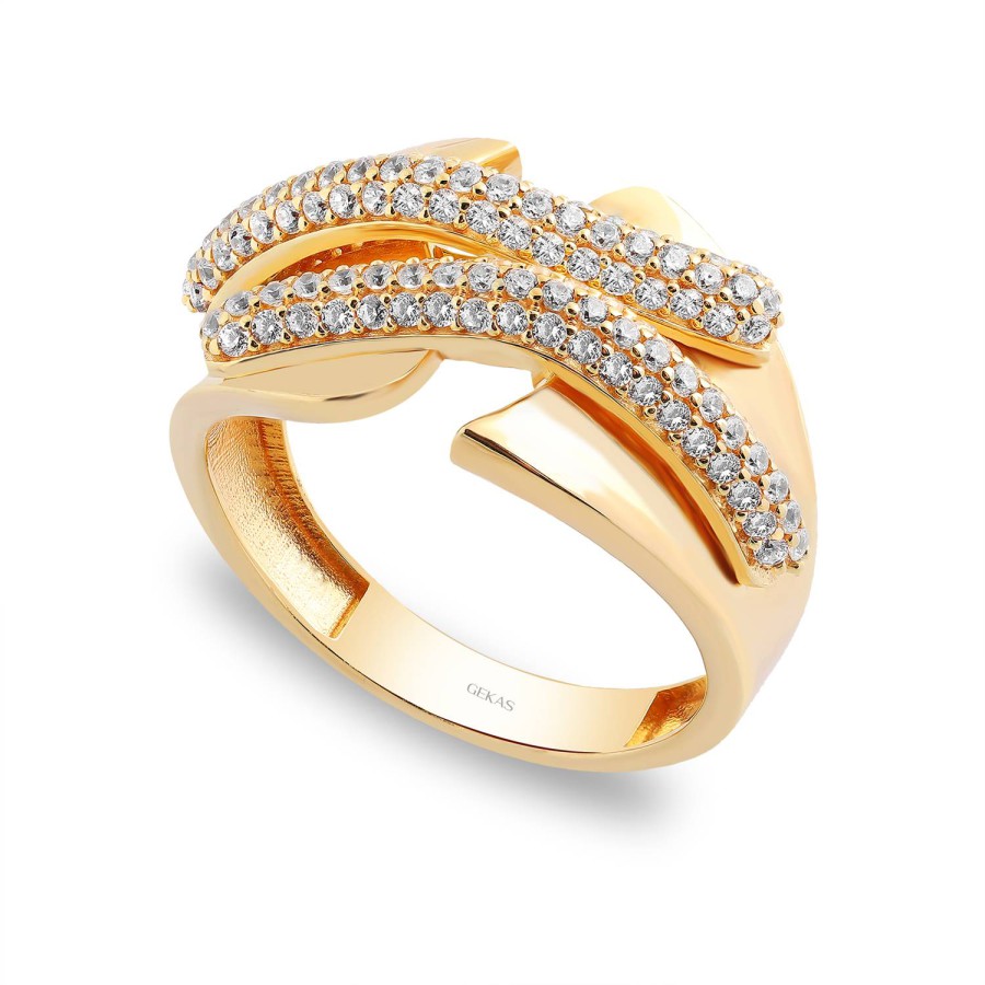 14 Ayar Sarı Altın İki Sıra Taşlı Fantazi Yüzük