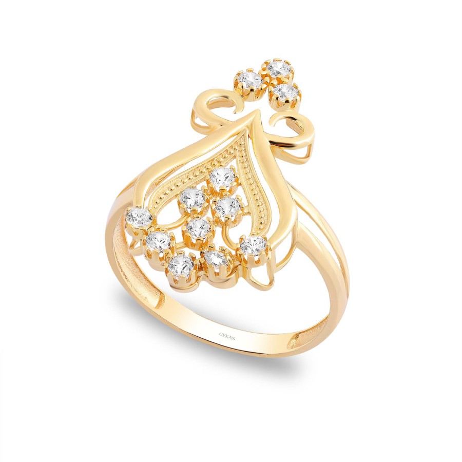 14 Ayar Sarı Altın Taşlı Yüzük