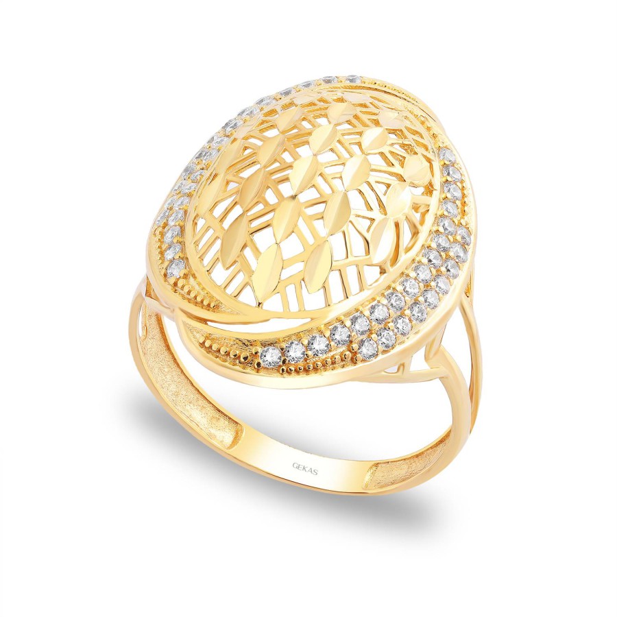 14 Ayar Sarı Altın Tasarım Taşlı Yüzük