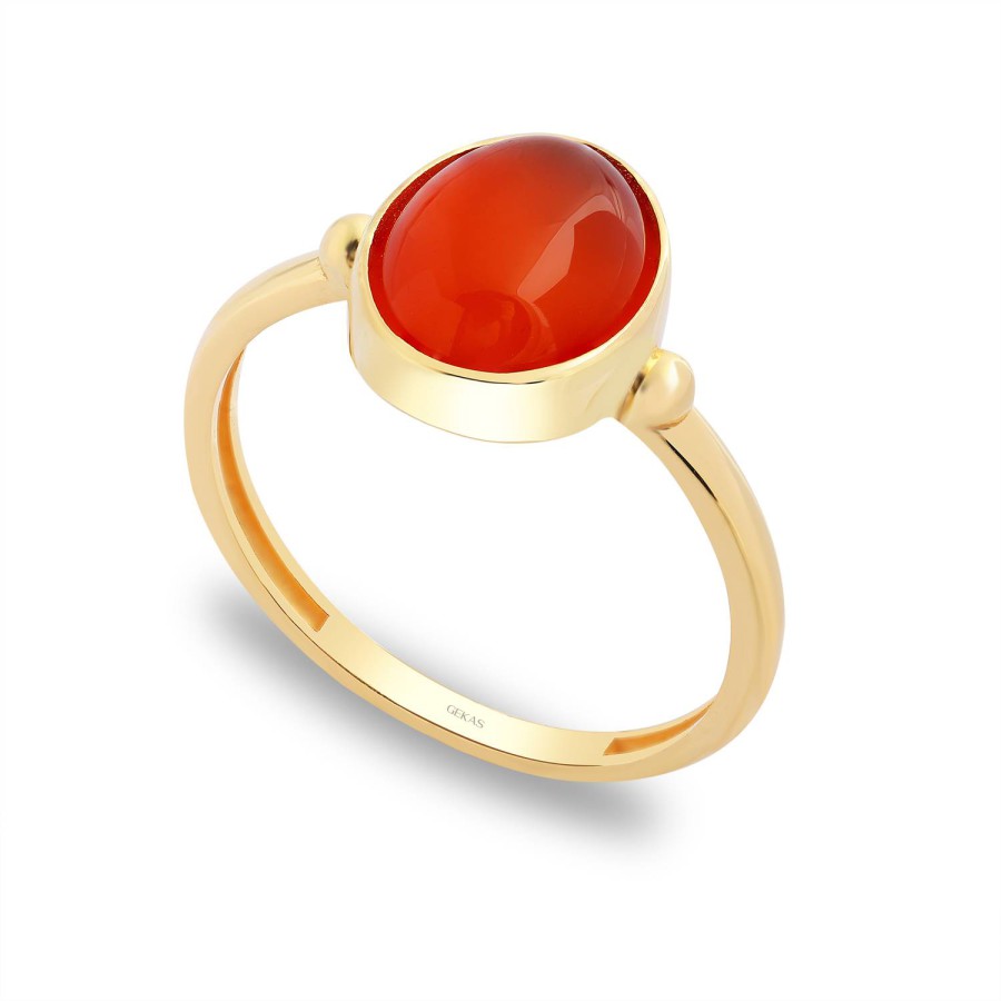 14 Ayar Sarı Altın Kırmızı Taşlı Tektaş Yüzük