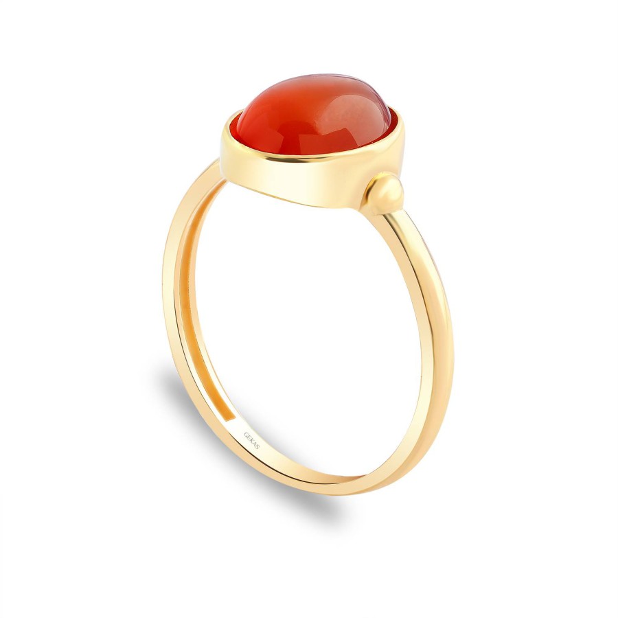 14 Ayar Sarı Altın Kırmızı Taşlı Tektaş Yüzük