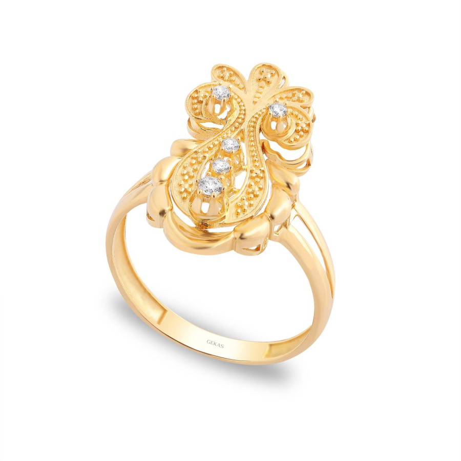 14 Ayar Sarı Altın Fantazi Taşlı Yüzük