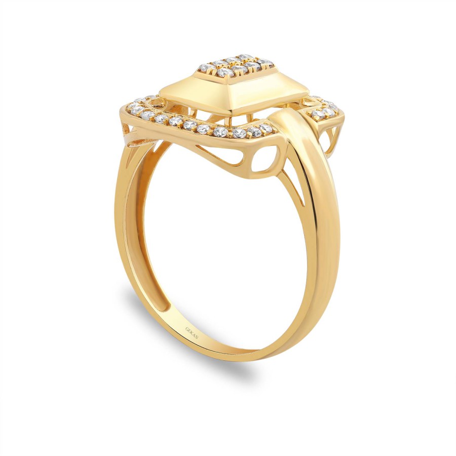 14 Ayar Sarı Altın Baget Tarzı Taşlı Yüzük