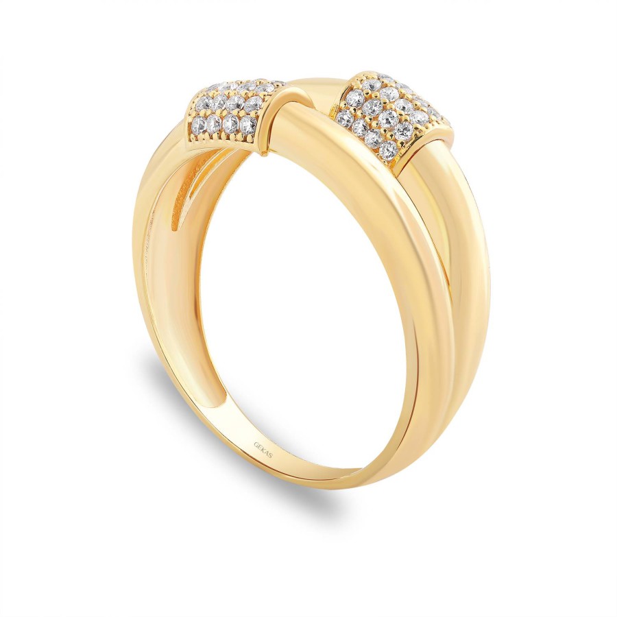 14 Ayar Sarı Altın Silindir Üzeri Taşlı Yüzük