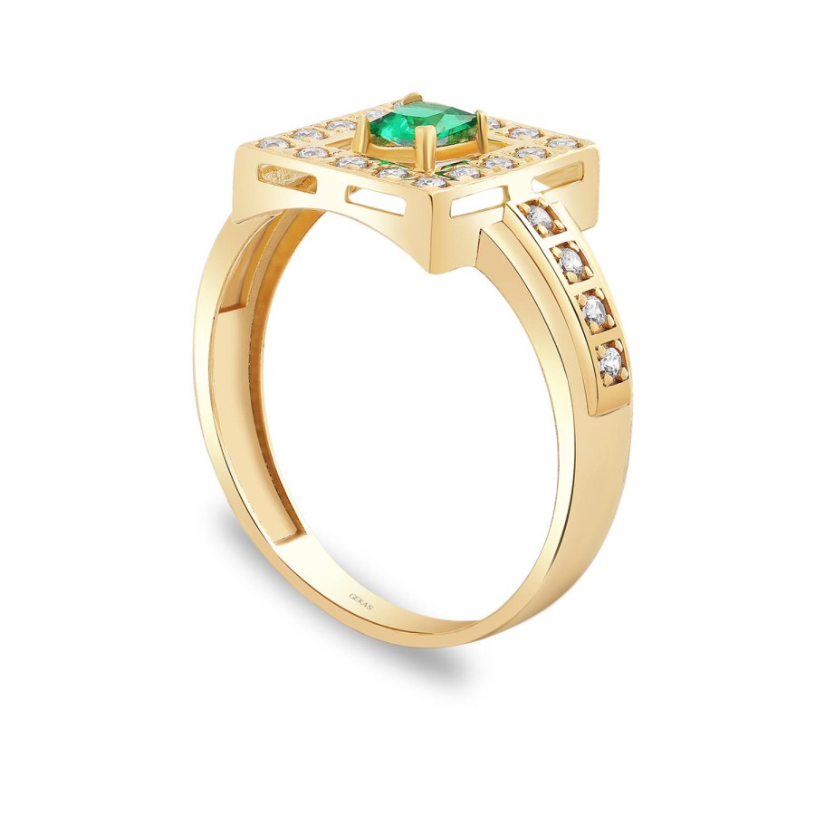 14 Ayar Sarı Altın Yeşil Taşlı Yüzük