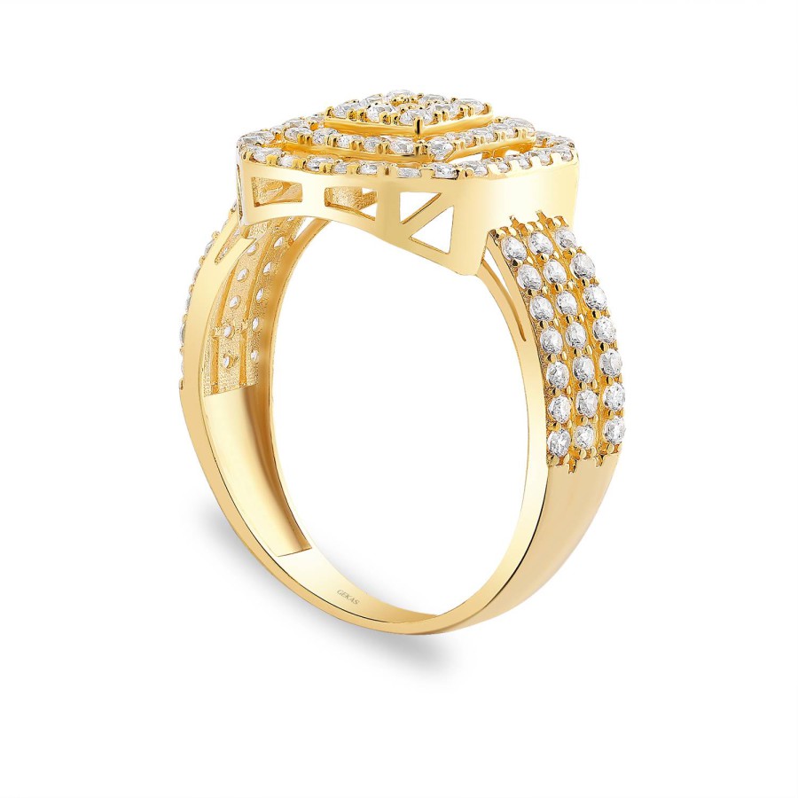 14 Ayar Sarı Altın Baget Tasarımlı Taşlı Yüzük