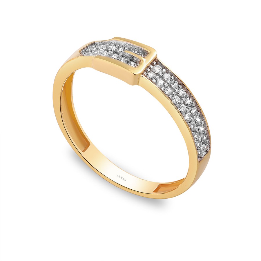 14 Ayar Sarı Altın Tasarım Taşlı Yüzük