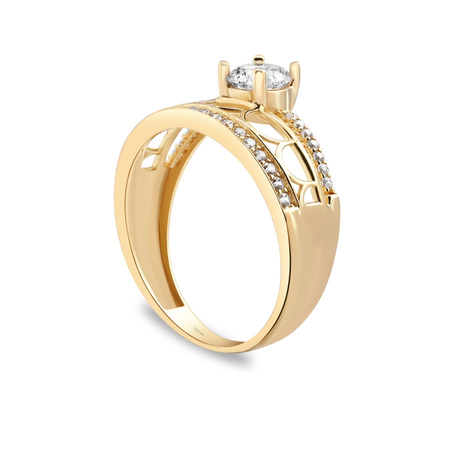 14 Ayar Sarı Altın Twin Model Taşlı Yüzük