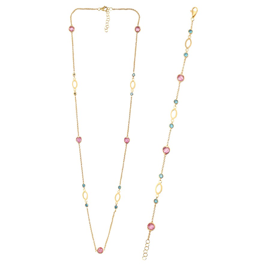 14 Ayar Sarı Altın Renkli Taşlı Set